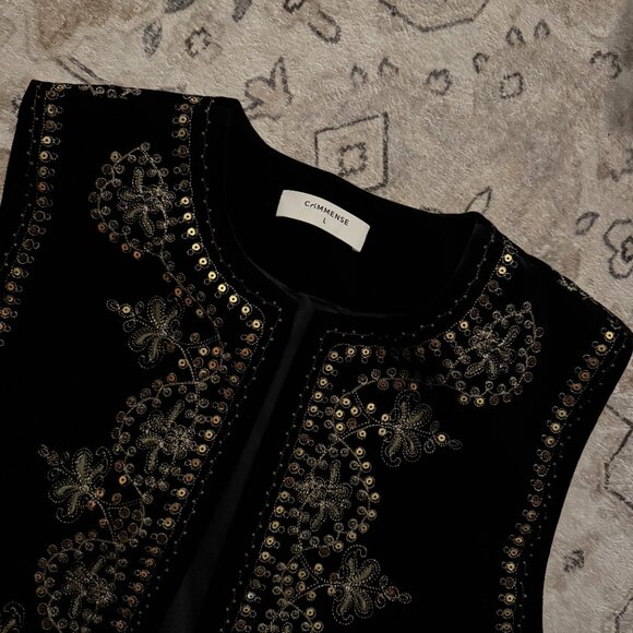 Commense Embroidered Black Suede Vest - Picture 2 of 2